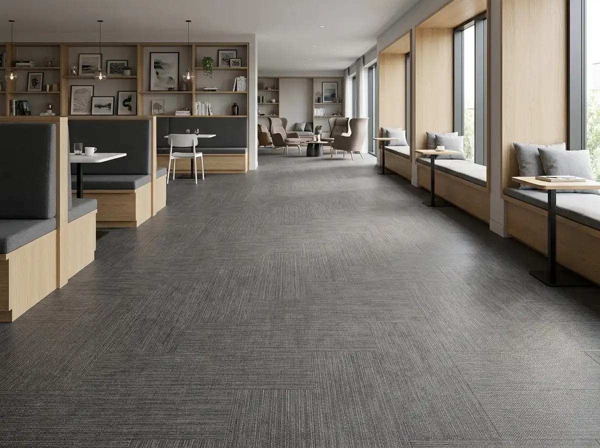 AXON woven flooring in a commercial lobby and corridor