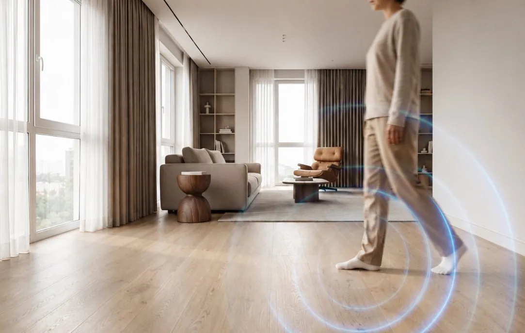 Footsteps carrying across the floor of a multifamily apartment