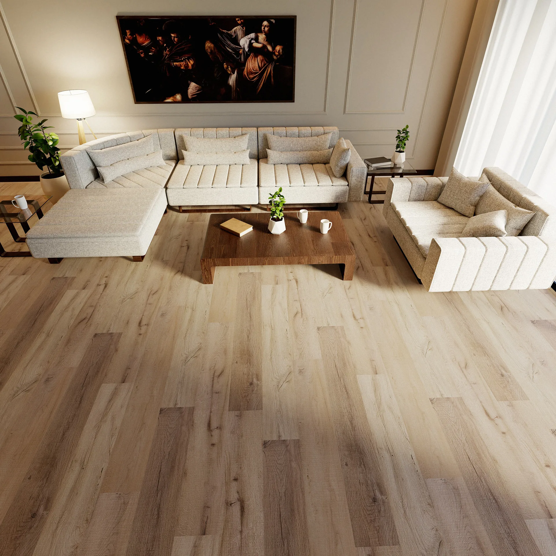 InstaGrip flooring visualized in a living room