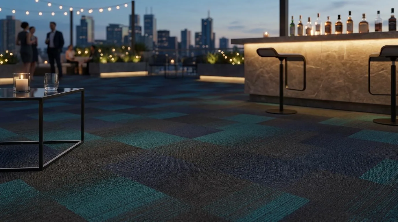 Woven vinyl flooring in a hotel lounge